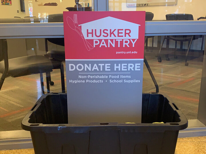 Donation bin for Husker Pantry in the Jackie Gaughan Multicultural Center.