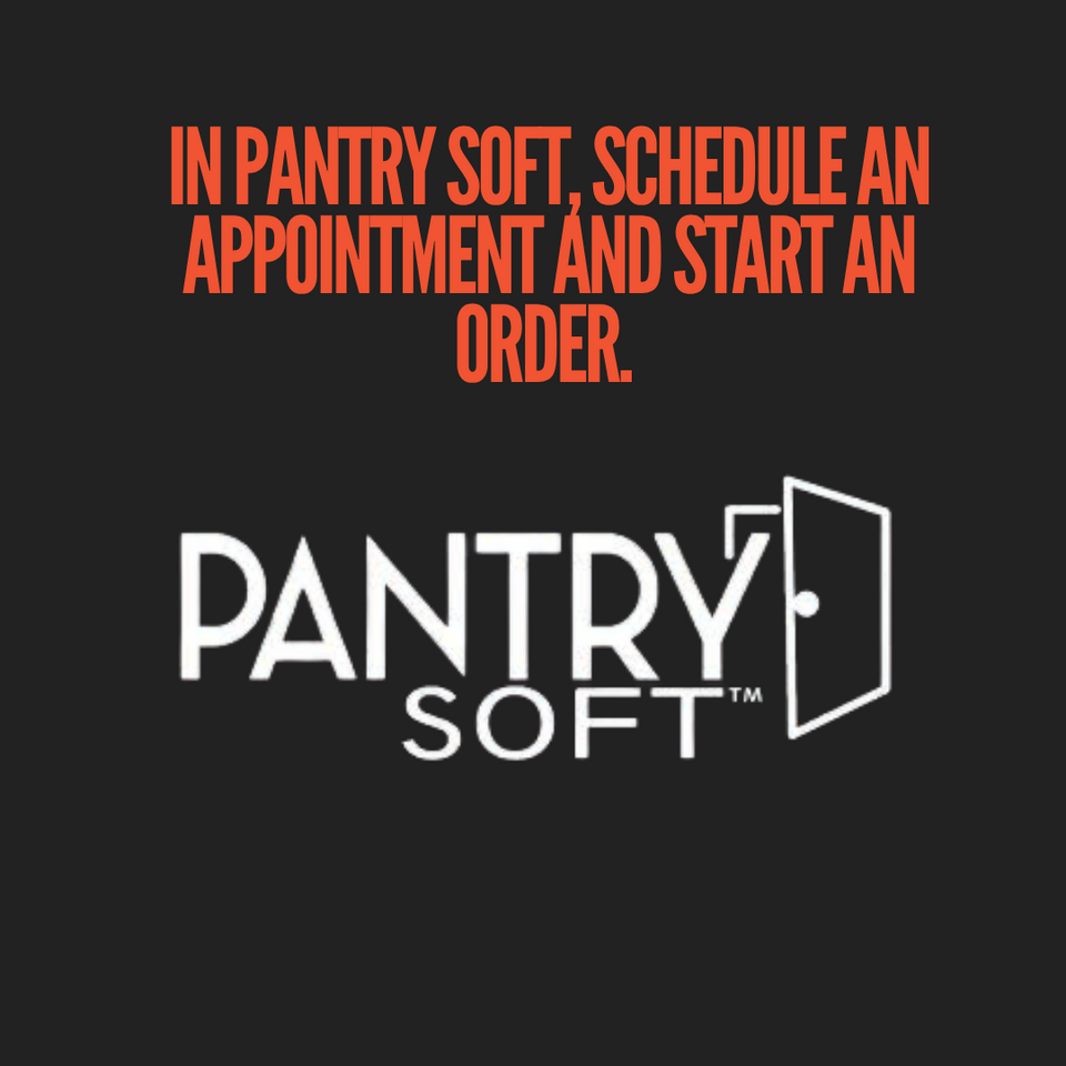 Pantry Soft logo with the words "In pantry soft, schedule an appointment and start an order."